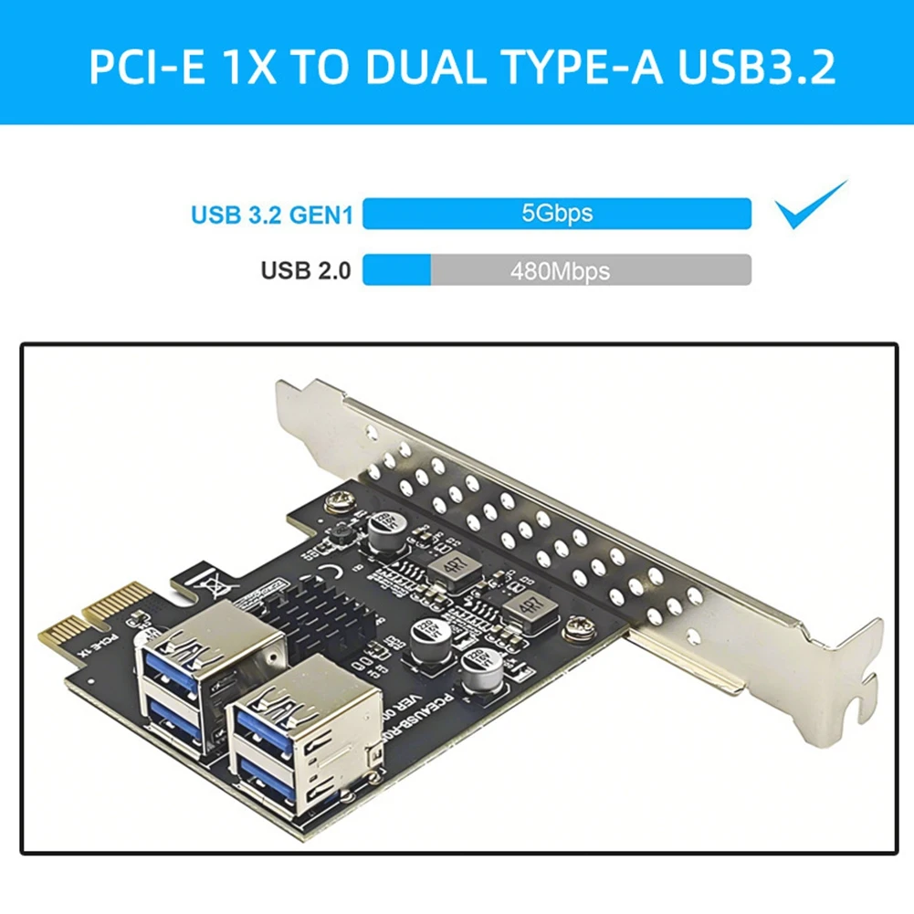 

Exquisite-PCI-E 1X To 4 Port USB 3.0 Expansion Card USB3.2 GEN1 5Gbps PCI Express Pcie USB 3.0 HUB Adapter Controller Card