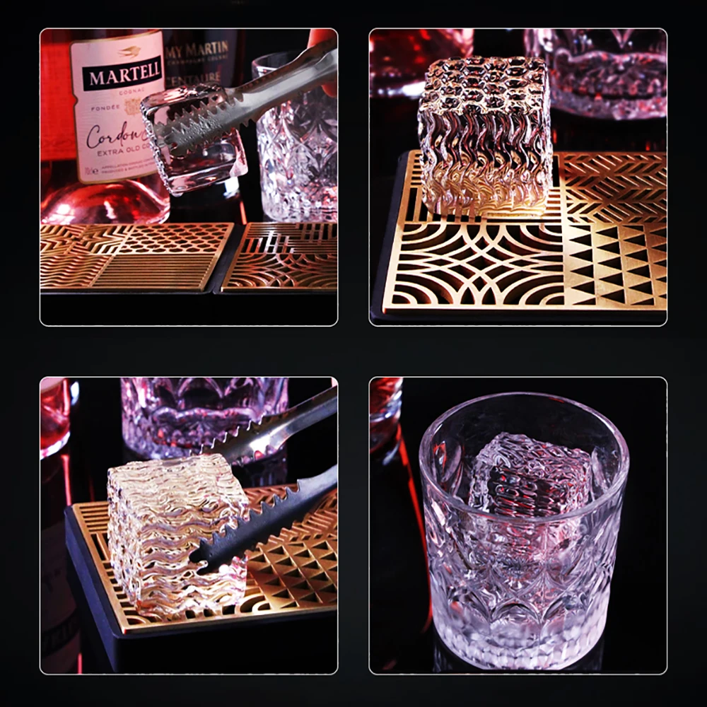 Imagem -06 - Food Grade Brass Ice Cube Stamp Mold Ice Cube Design Plate Ice Printing Bar Bartender Whisky Pressionando Stamping Square Tray 110x110 mm