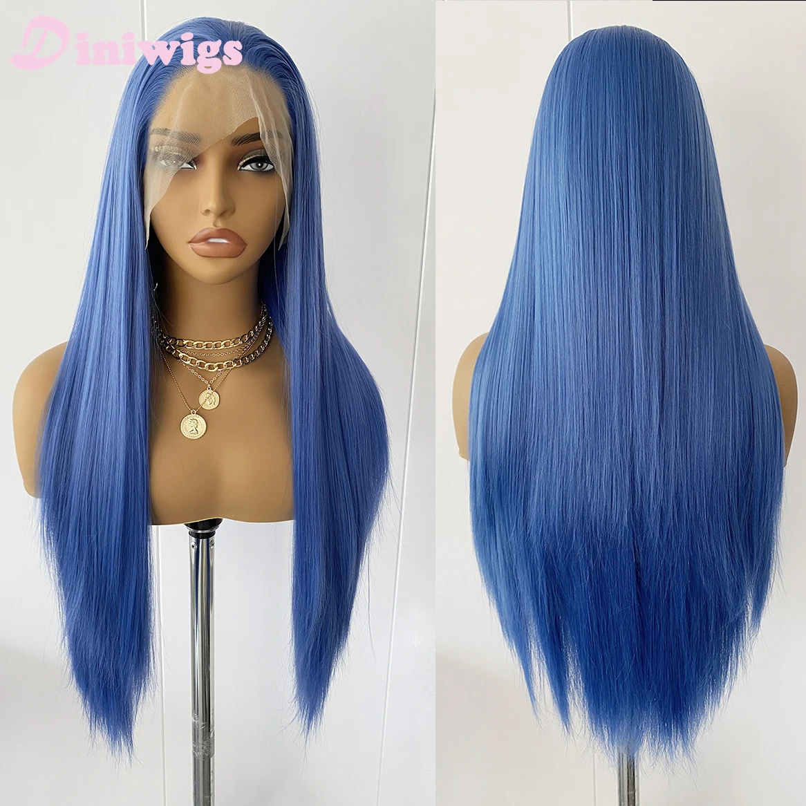 

Blue Long Silky Straight Wig Synthetic Lace Front Wigs for Women Natural Hairline AoBing Cosplay Wigs Daily Wear Drag Queen
