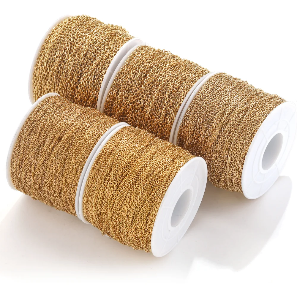 2m Stainless Steel Gold PVD Plated Corner Cable Chain Bulk Necklace Bulk Cable for DIY Jewelry Making Supplies Lot Wholesale