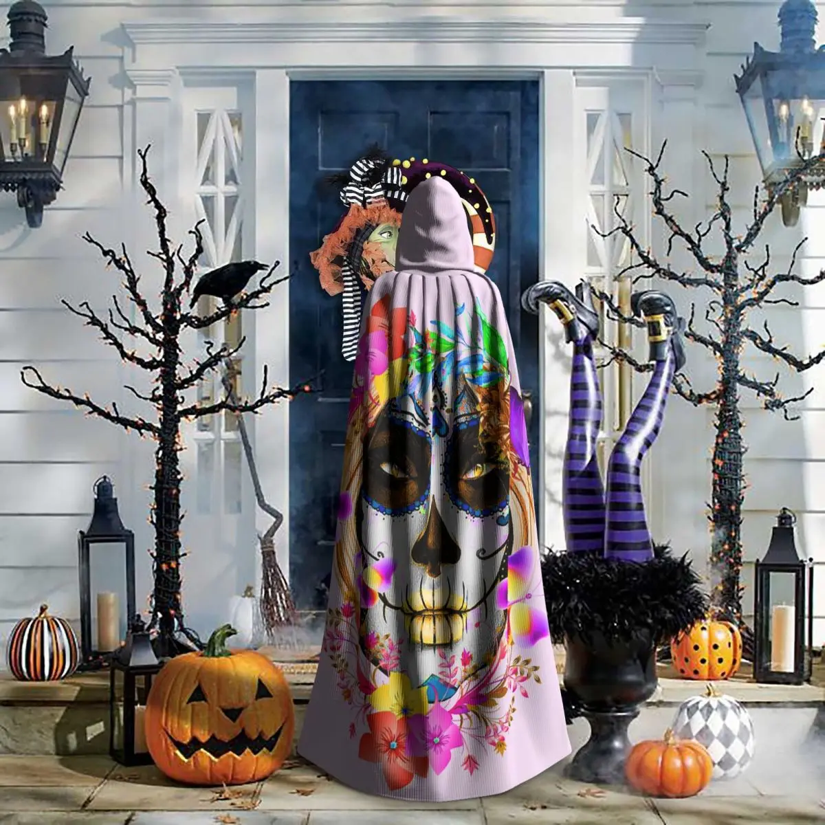 Catrina mexicana para niña, Día de los muertos, calavera de azúcar, capa larga con capucha, disfraz Medieval de bruja, capa de Cosplay, abrigo de Halloween Unisex