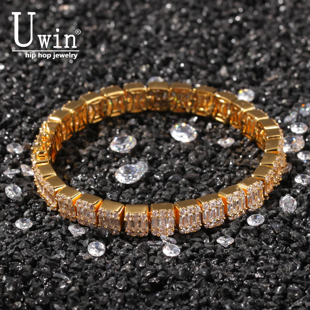 

Uwin Baguetter Punk Bracelet CZ Iced Out Zircon 8.5m HipHop Fashion Chain Bling Bling Elegant Charms Jewelry 7inch 8inch