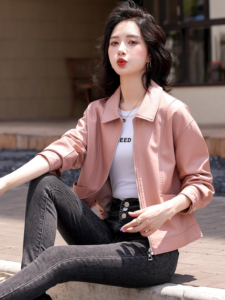 海寧本革ジャケット女性用小さいサイズ2024新作春秋シープスキンファッションレディースレザージャケット