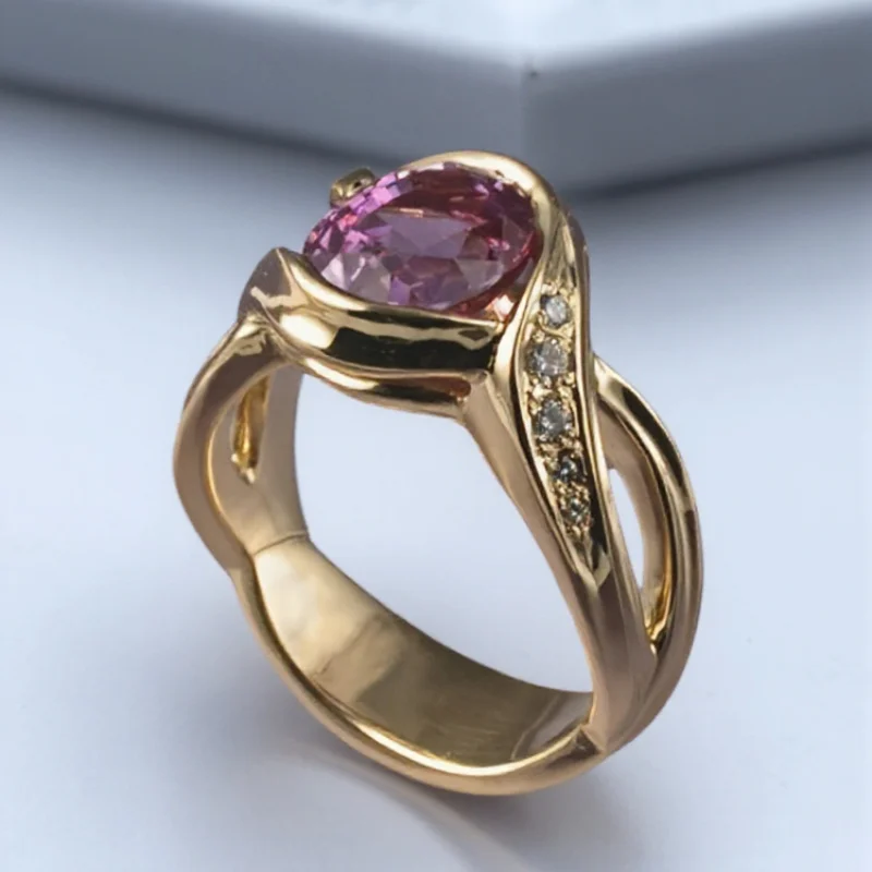 1Pc Elegant Purple Synthetic Zirconia Ring Women's Engagement Commitment Ring Premium Gold Ring Jewelry Gift for Women Valentine's Day Gift