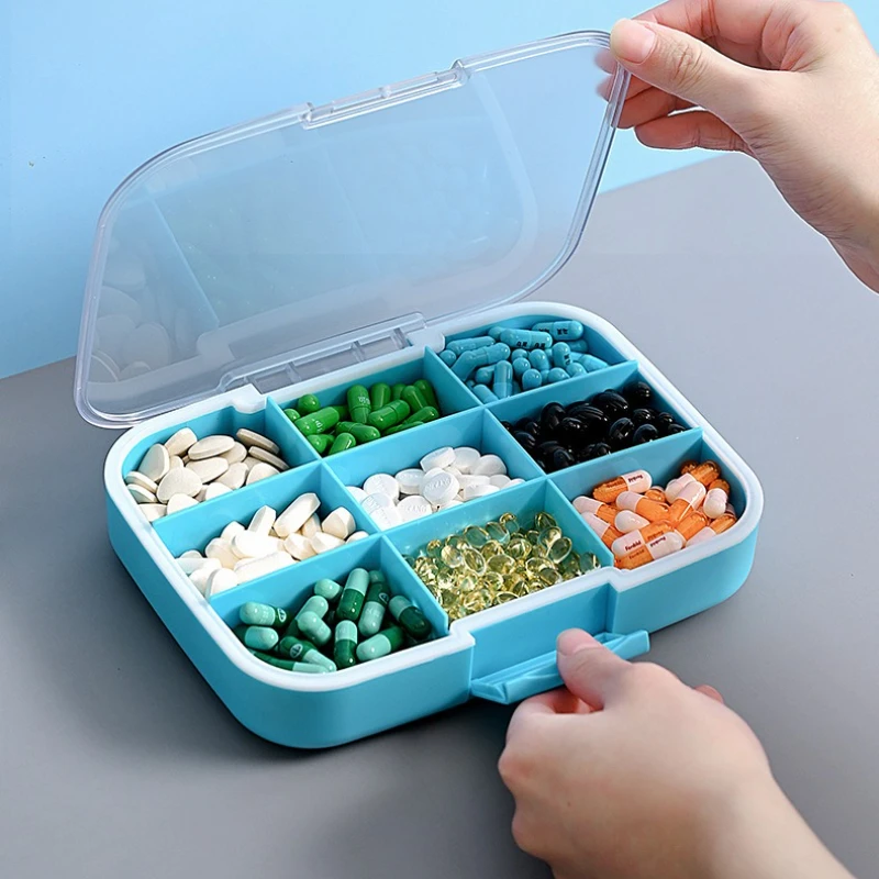 

Большой дорожный футляр для таблеток, домашний органайзер для хранения лекарств, контейнер с девятью сетками, диспенсер для таблеток с лекарствами, независимая решетчатая коробка для таблеток