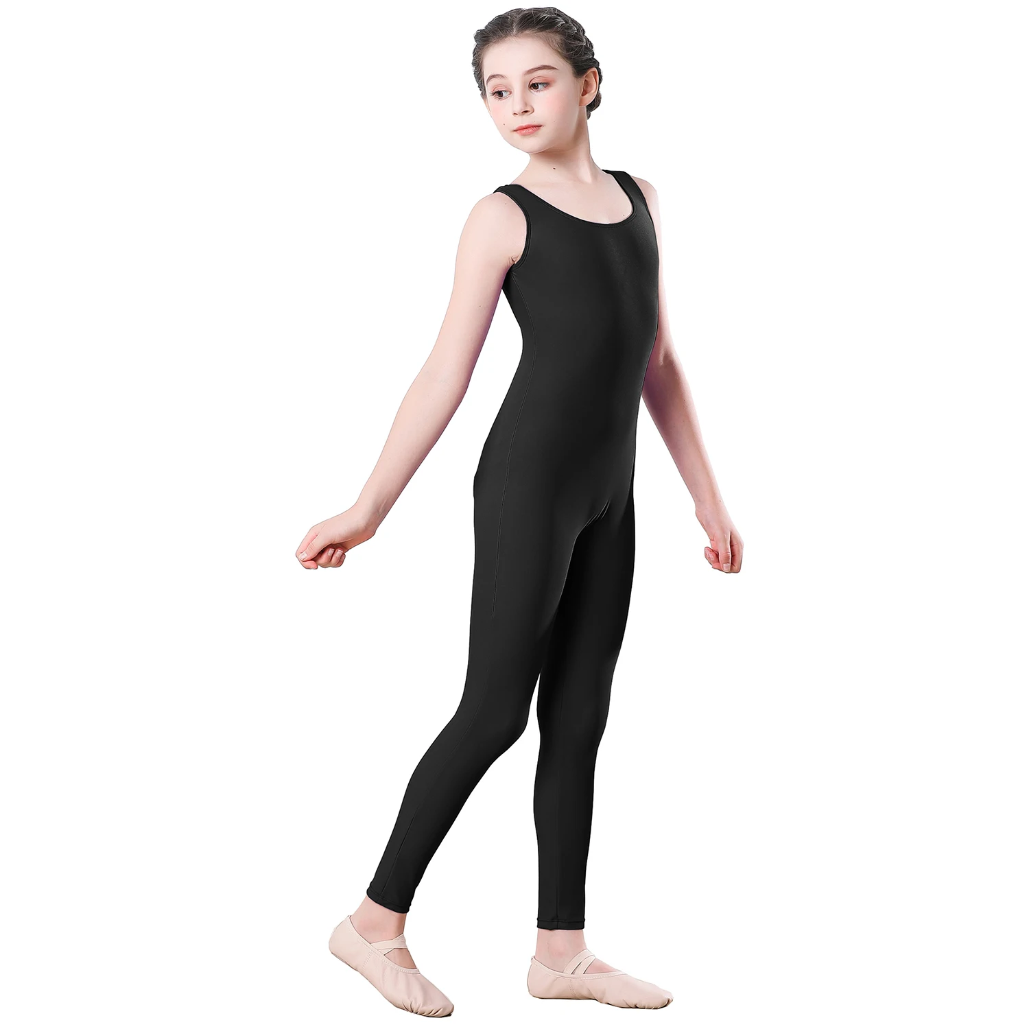 AOYLISEY Mädchen Schwarz Behälter-sleeveless Unitard Gymnastik Body Jungen Spandex Full Body Kinder Overall Scoop Hals Dance Kostüme