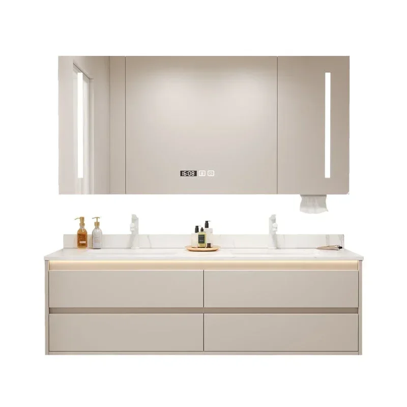 Simpe Smart Bathroom Vanity Cabinet with Sink Ceramic Integrated Washbasin Cabinets LED Mirror Cabinet Bathroom Toilet Furniture