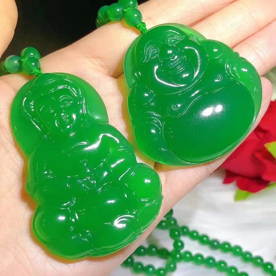 

Natural Agate Ice Emerald High Ice Emperor Chrysoprase Guanyin Buddha Pendant Popular Joker Necklace for Men and Women