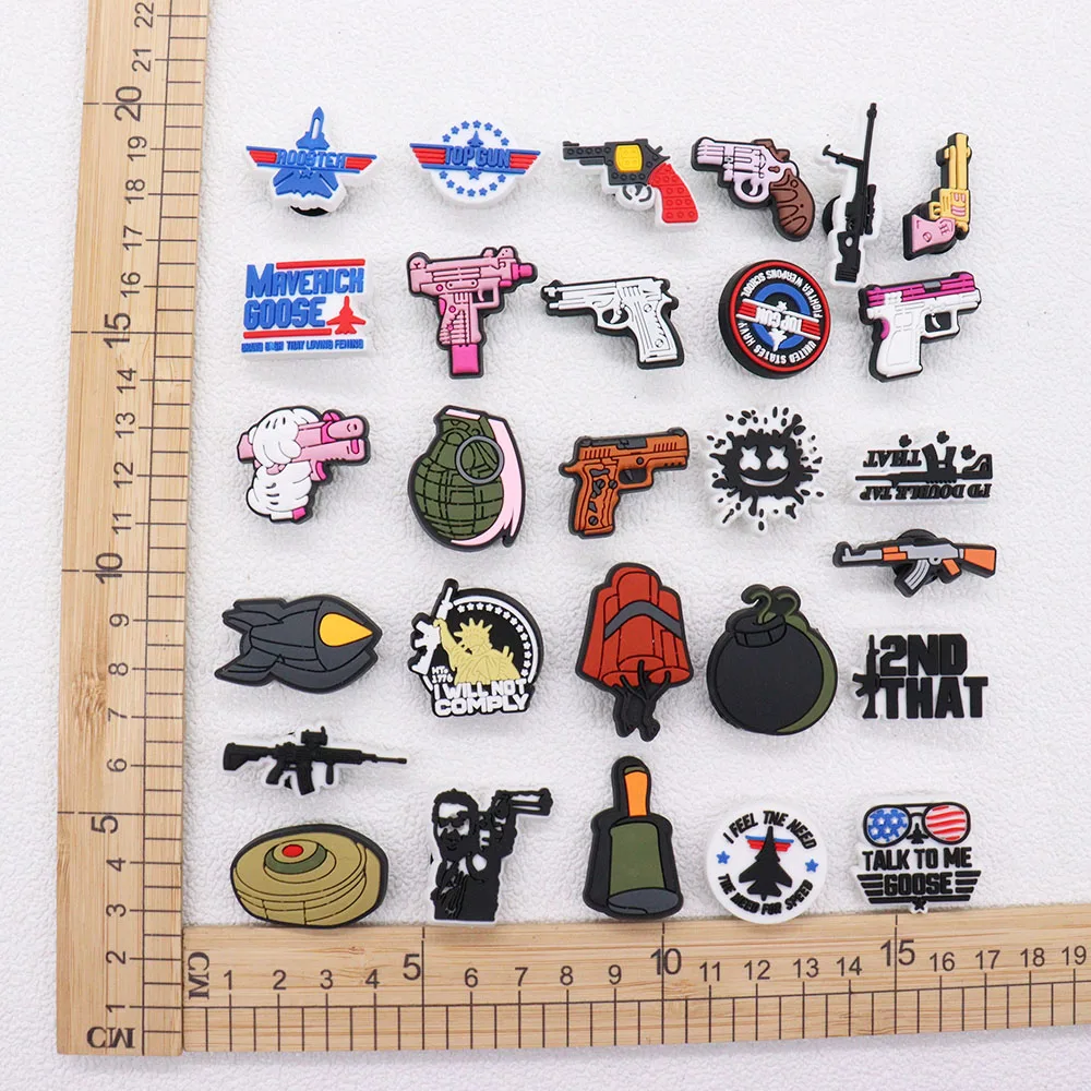 New 1pcs PVC Shoe Charms Fit Wristband Dynamite Grenade Gun Speed Comply Hole Slipper Decoration Shoe Accessories Kid Gift