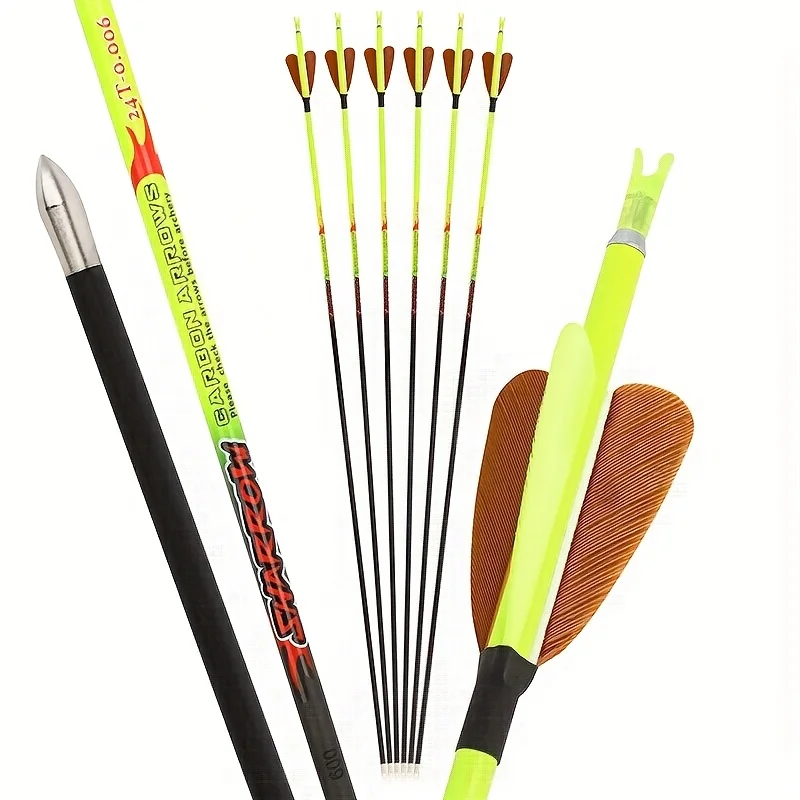 

12pcs Archery Arrows Spine500 ID4.2mm Pure Carbon Straightness +/-0.006 Arrow Shaft with 2inch Feather Bow Hunting Shooting