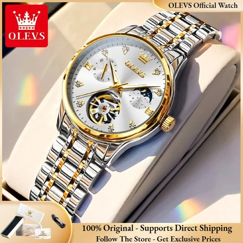 

OLEVS 6608, роскошные элегантные женские часы HD, водонепроницаемые полые часы с фазой Луны, модные женские автоматические механические часы Success
