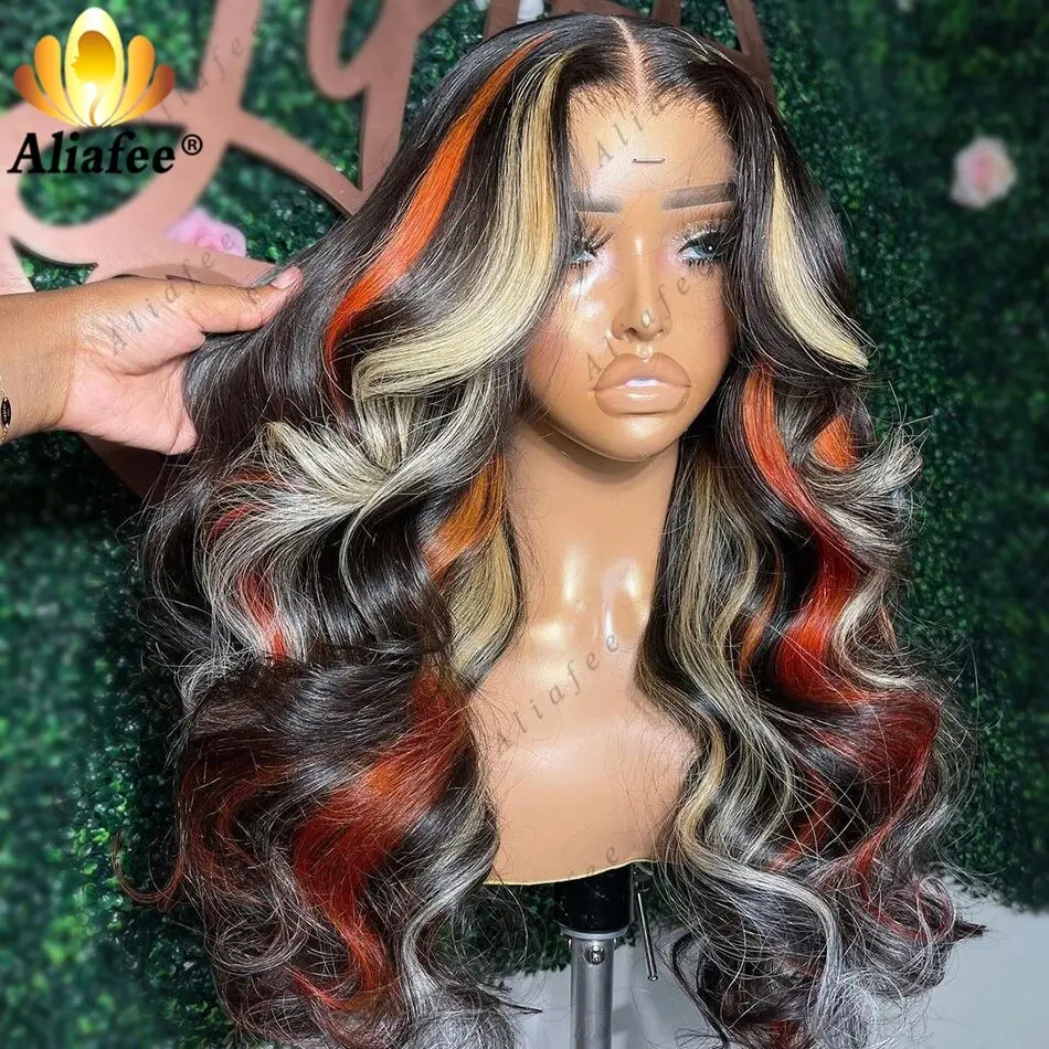 

Highlights Orange Blonde Body Wave Wig 13X6 Lace Frontal Human Hair Wigs Transparent PrePlucked 13X4 Lace Frontal Wig For Women