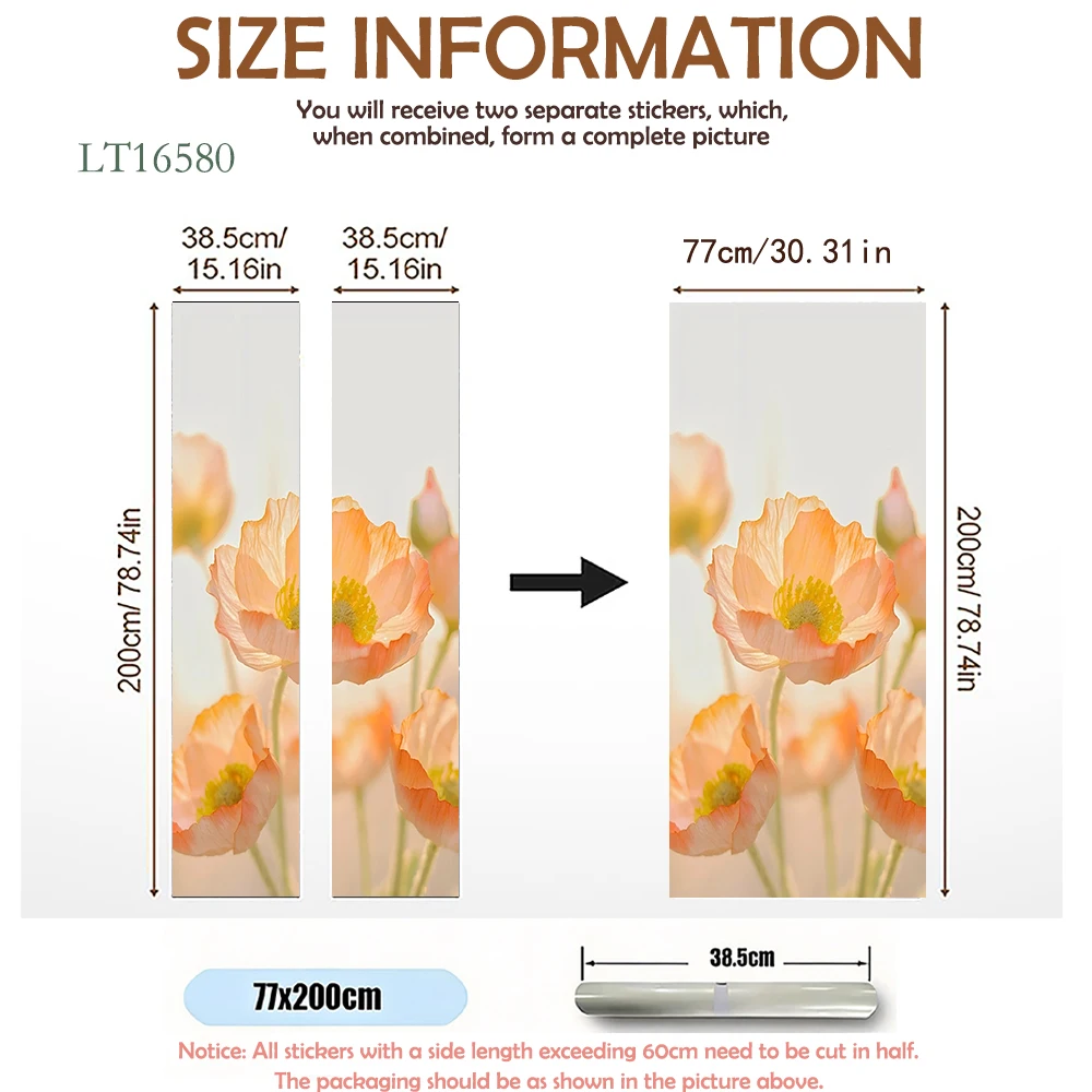 3D Floral Door Sticker, Waterproof Self-Adhesive Peel and Stick Door Wallpaper