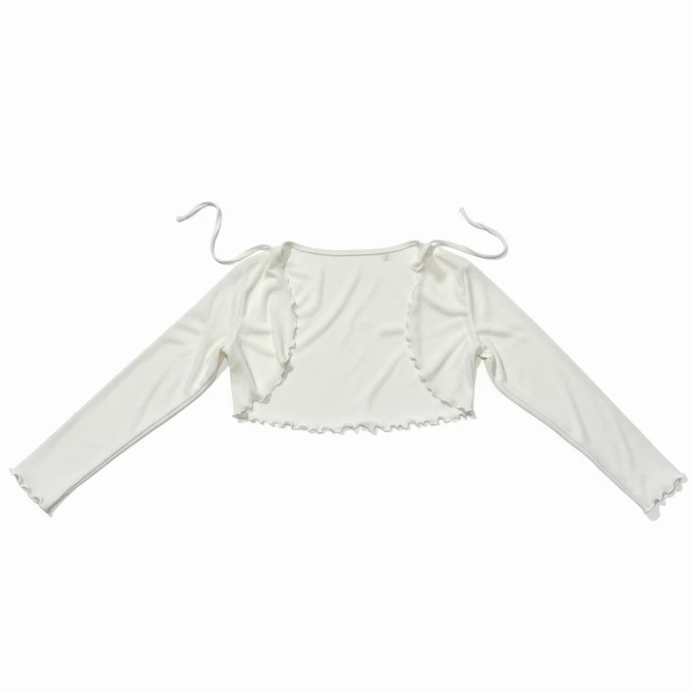 

Fashion Thin Sun Protected Cardigan Knit Short Length Lace-up Knitwear Breathable Lace-up Design Lantern Sleeve Coat Daily Use