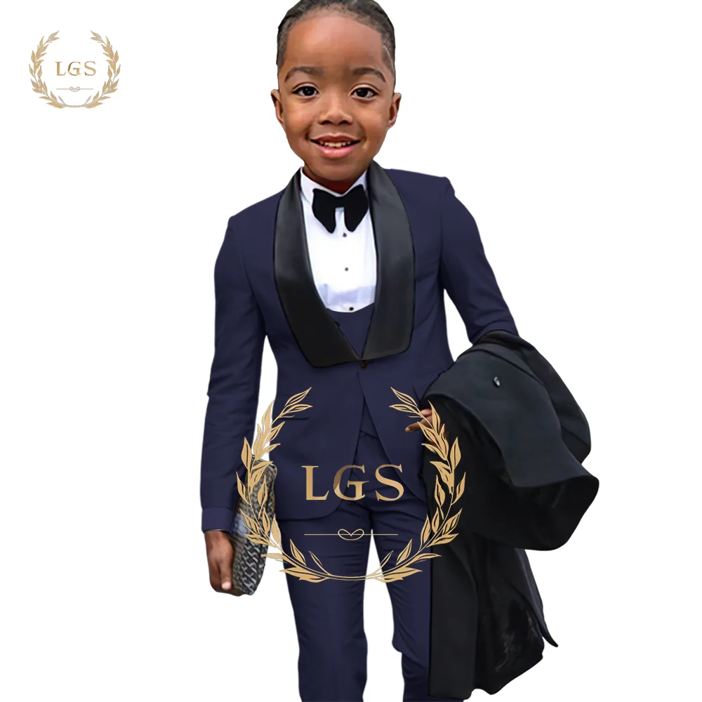 Boys 3 Piece Suit Set - Black Suit Collar Design - Suitable for Wedding Outfits, Celebrations and Special Occasions