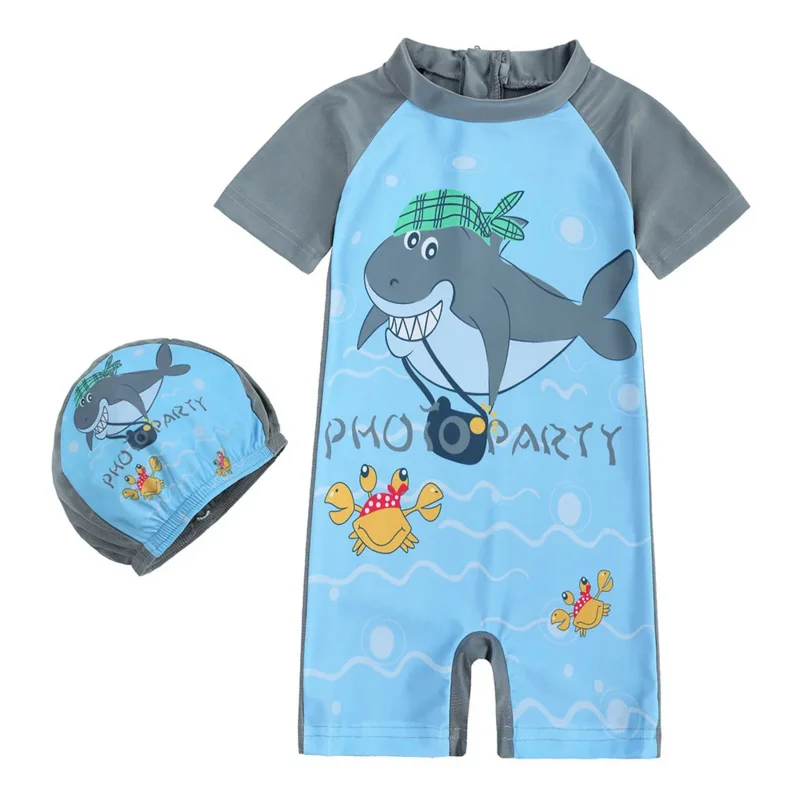 One-piece Swimsuit for Girls 2-8 Years Cartoon Unicorn Swimwear with Hats 2pcs Bathing Suit Baby Long Sleeves Swimming Suit