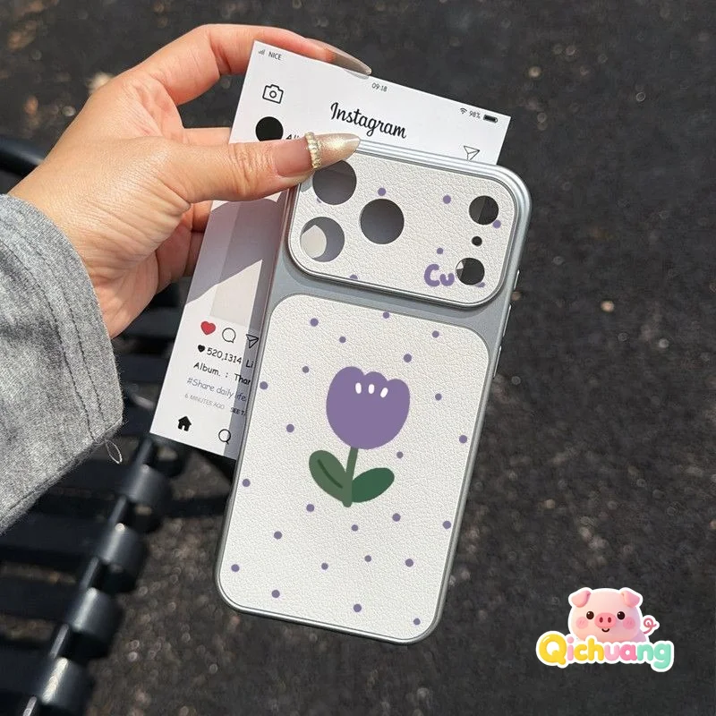 For Samsung Galaxy A37 A36 A35 A34 A33 A32 M32 A31 A20 A26 A25 A24 A23 A21S A20S Phone Case PU Leather Cute Purple Tulip Cover