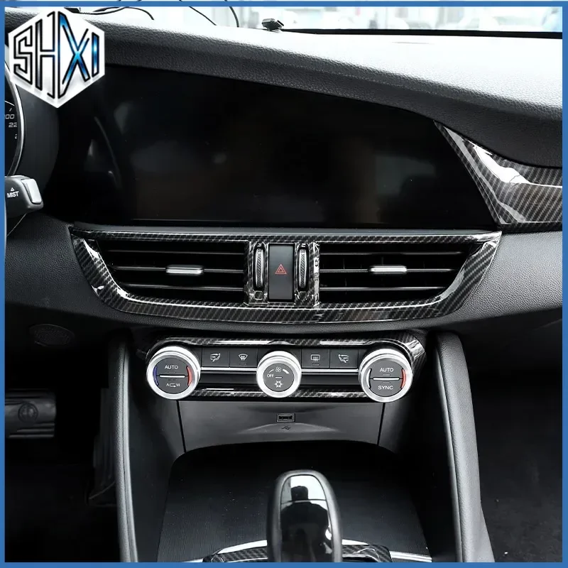 For Alfa Romeo Giulia Stelvio 2017 2018 2019 2020 Car Interior ABS Carbon Fiber Center Console Air Conditioning Vent Frame Trim