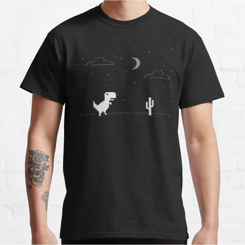 Night Offline Funny gift t rex 90s cartoon pixel video game dinosaur T-shirt for men large size Adult Tops S-6xl mens clothing