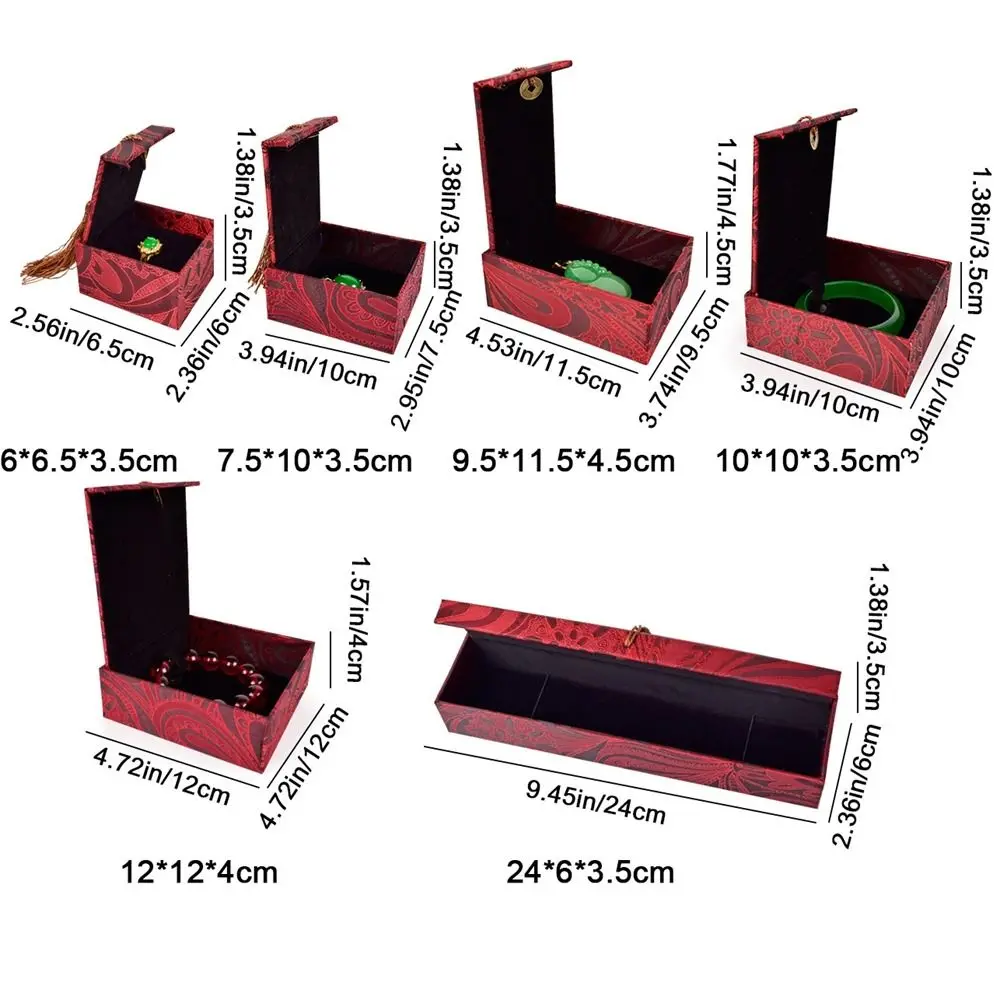 Portable Linen Tassel Jewelry Box Chinese Style with Fringe Jewelry Packaging Box Rectangular Bracelet Storage Box Wedding