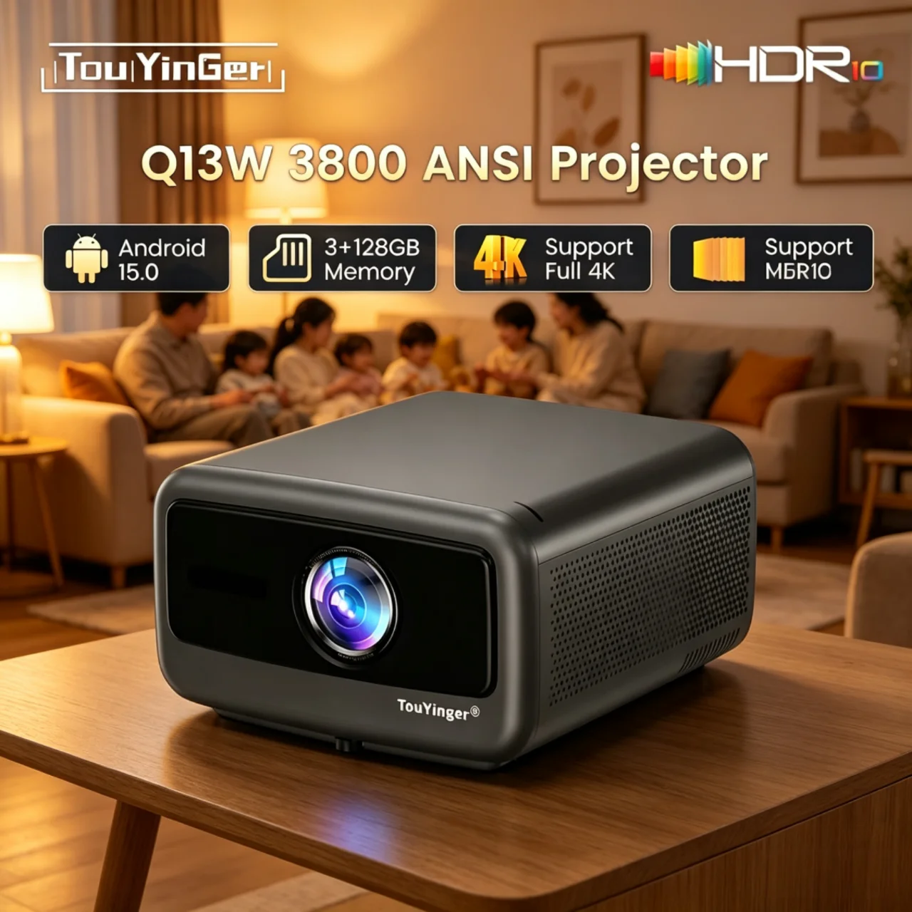 

Touyinger Q13W Android version 3800ANSI Full HD 4K projector Home theater video 3G 128G Samrt TV Beamer movie
