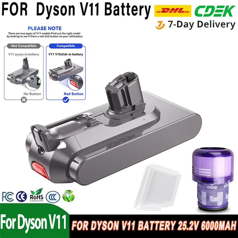 NEUER 25,2V 6000mAh Akku für Dyson V11 SV14 SV17 Serie Staubsaugerwerkzeuge Fluffy 970145-02 Ersatzakku Schnallenverschluss-Version