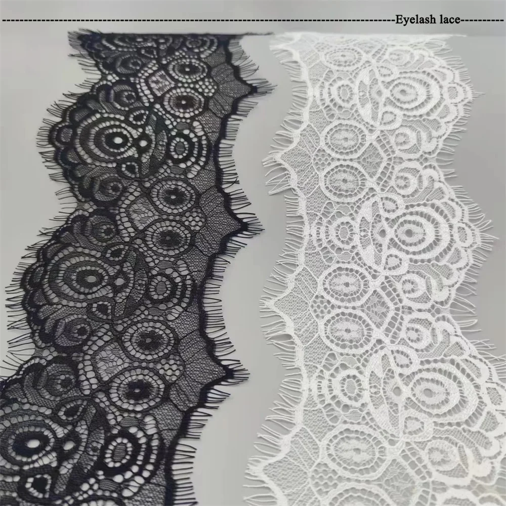 

(3 meters/Piece) 130mm White Black Mesh lace fabric Sewing Garment Eyelash lace Fabric for Wedding Dress Fabric