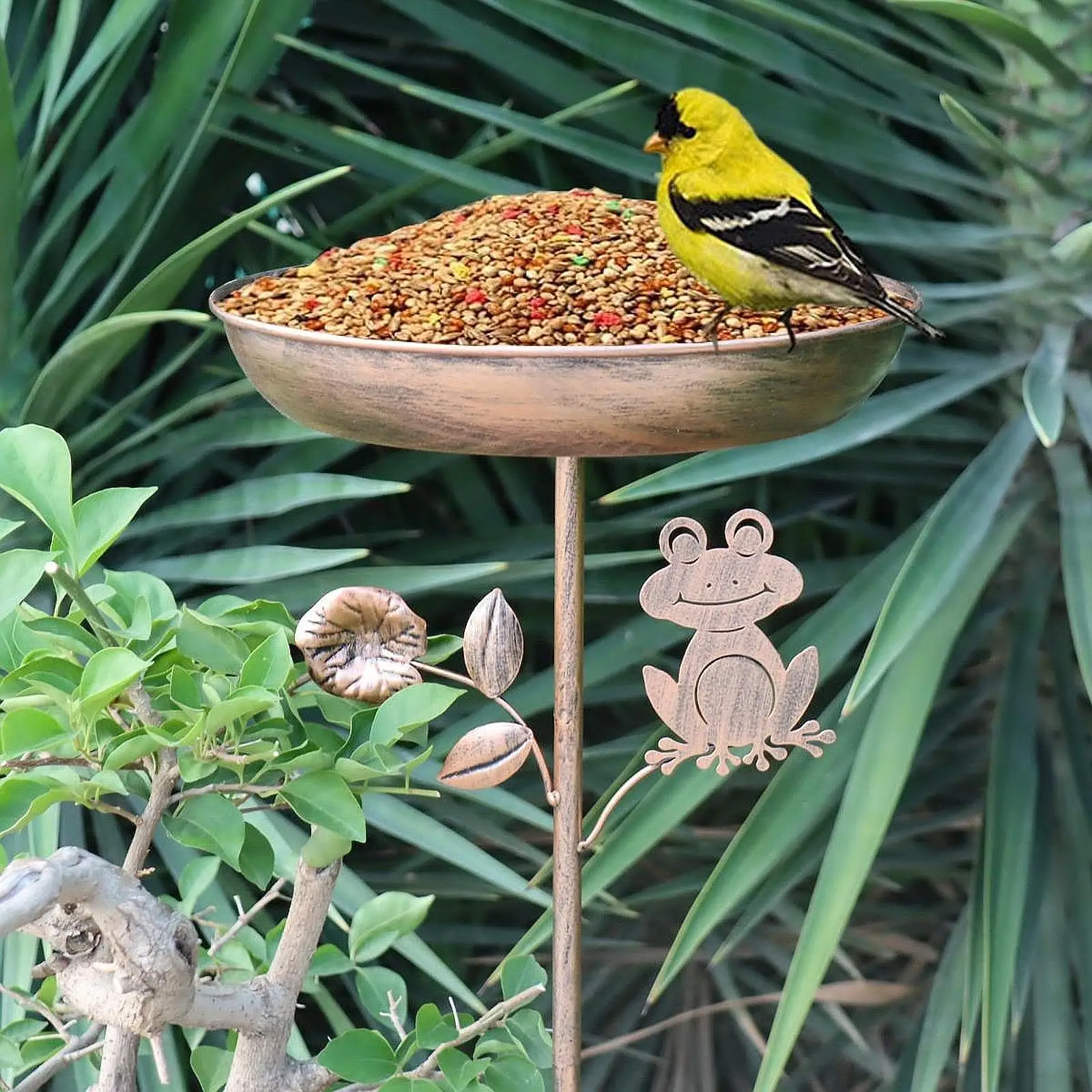 

Bird Bath Bowl Bird Feeder with Garden Stake Feeding Station Decorative Tray Heavy Duty Vintage Style for Park Fence Deck