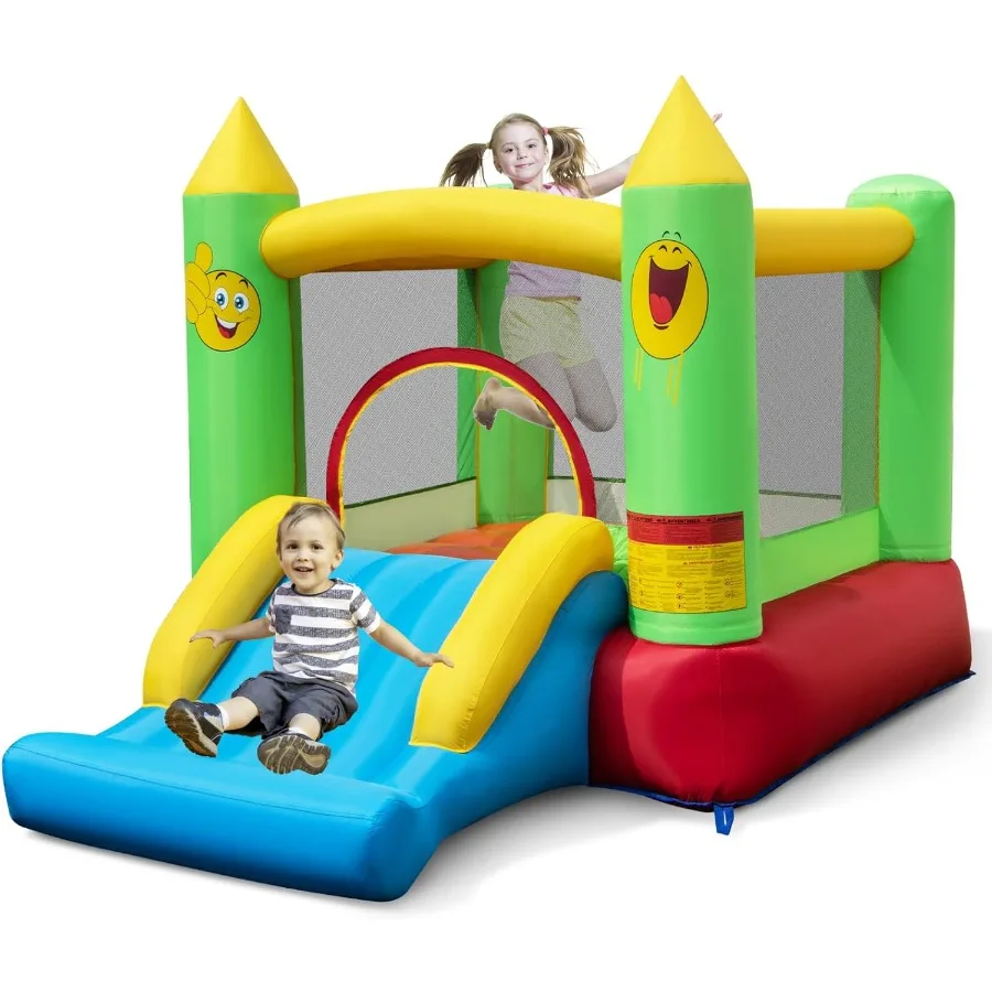 

Inflatable Bounce House Smiley Theme Jump n Slide Bouncy House for Slides Indoor Outdoor Bouncy Castle for Gift for Boys Girls