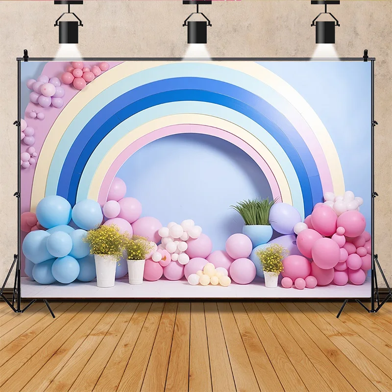 Fondos de fotografía de feliz cumpleaños para habitación de bebé, accesorios para decoración de fiesta de recién nacido, arco de globos, fondo fotográfico con tema Floral, QQ-06