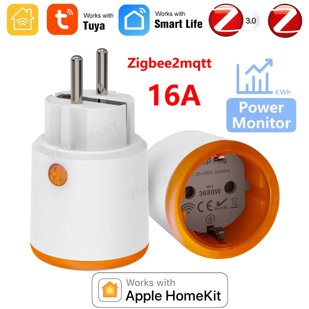 HomeKit ZigBee Plug 16A EU Smart Socket Power Outlet works with Apple Home/Alexa/Google Assistant/SmartThings/Tuya/SmartLife