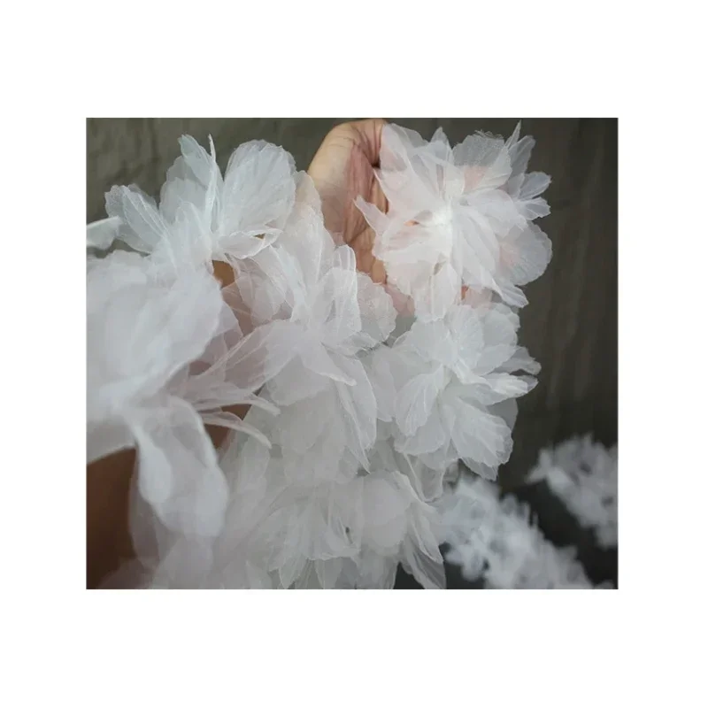 Large Flower Organza Fabric Decorative Dress Lace Accessories Wholesale Cloth for Sewing Diy By Meters Material