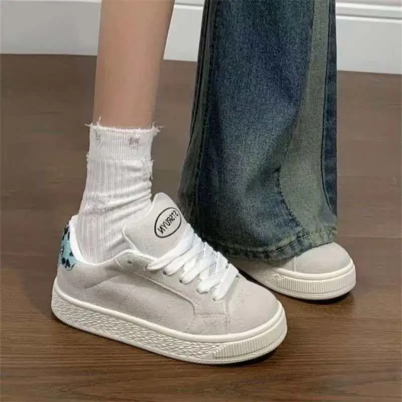 Women Retro Grey Blue Leopard Print Bread Shoe American High Street Large Tongue Board Shoe Luxury Style Round Toe Casual Shoe