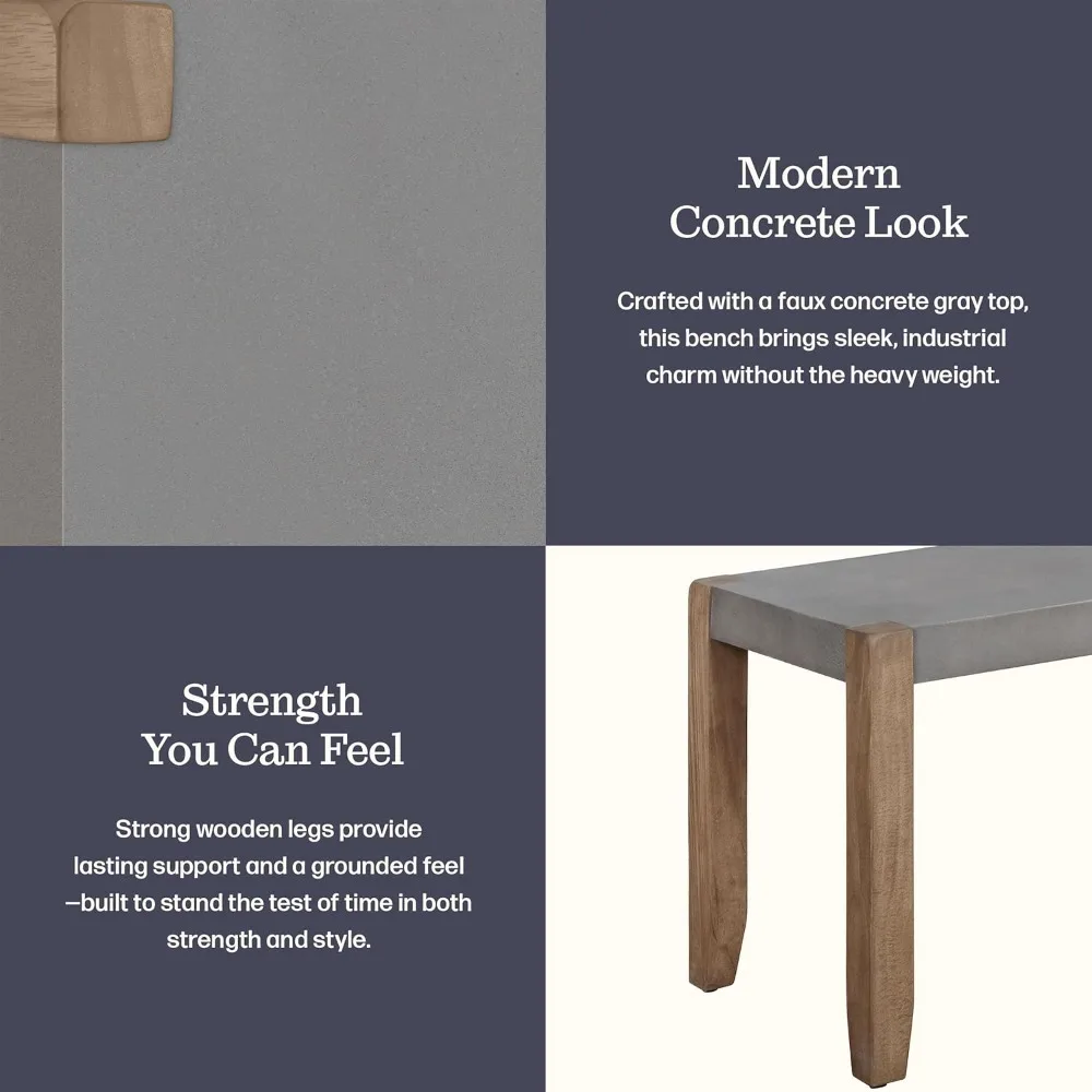 مقعد مدخل صناعي ريفي مقاس 40 بوصة مع مقعد خرساني صناعي - مقعد خشبي متعدد الاستخدامات لغرفة المعيشة وغرفة النوم وتناول الطعام