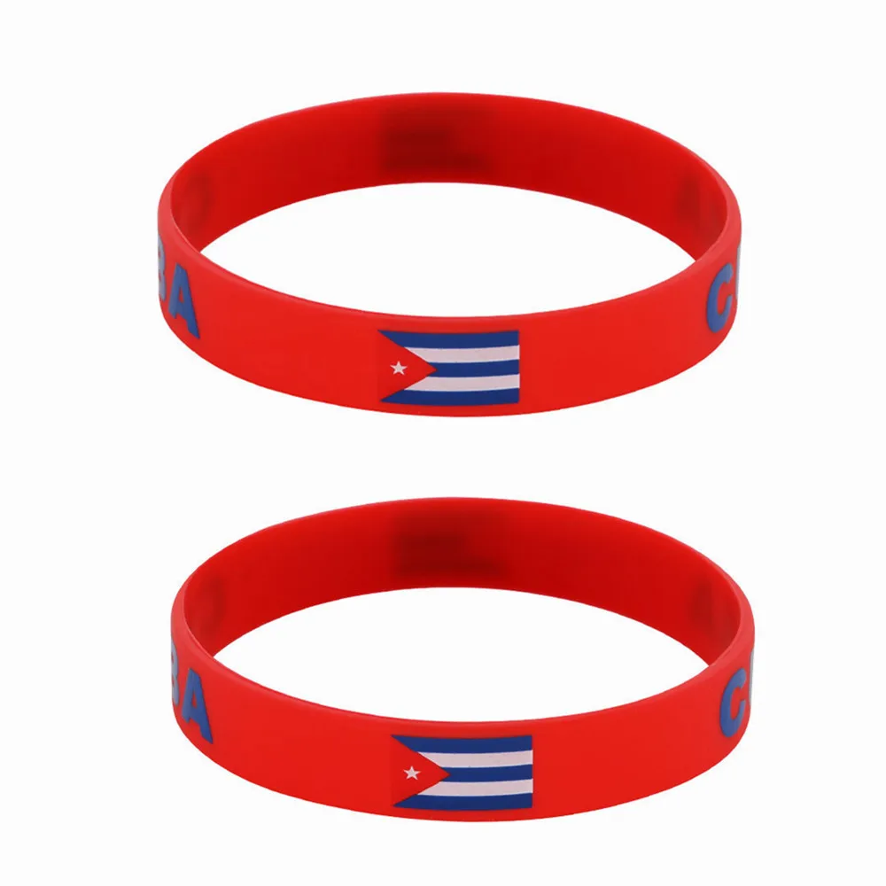 2pcs Cuba Flag Silicone Bracelets Sports Game Wristband National Flags Wrist Strap for Men Women Rubber Band Fashion Accessories