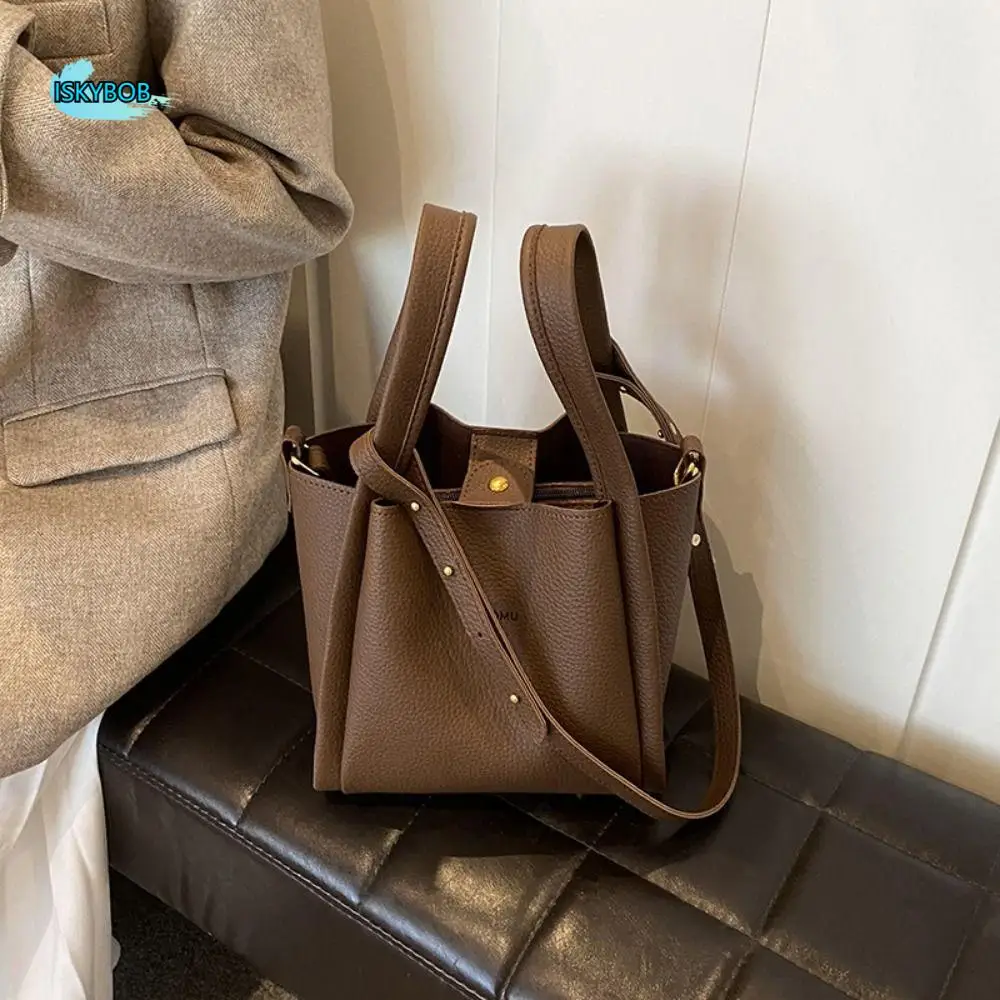 

Сплошной цвет, винтажная сумка-корзина, большая вместимость с внутренней сумкой, сумка на плечо, женская большая сумка в корейском стиле, сумка-ведро из искусственной кожи