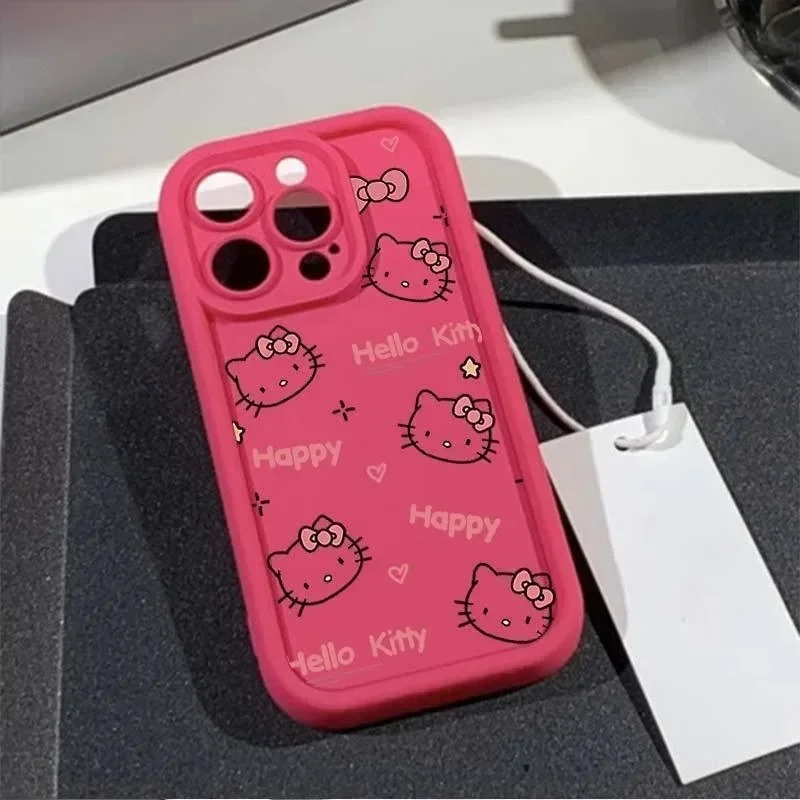 Sanrio Hello Kitty Plain Multistep TPU Soft Phone Case for IPhone 13 Mini 12 Pro 14 Plus 15 Pro Max 11 7 8 Plus X XS Max XR SE