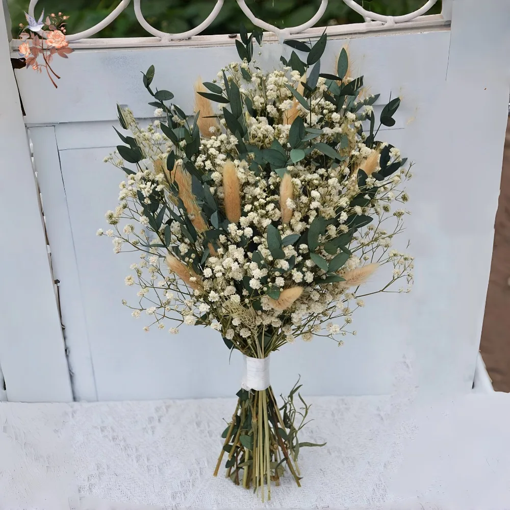 

30pcs Natural Dried Eucalyptus Leaves Baby's Breath Bunch Vase Arrangements Bunny Tails Grass Home Tabletop Decor Bouquet Gifts