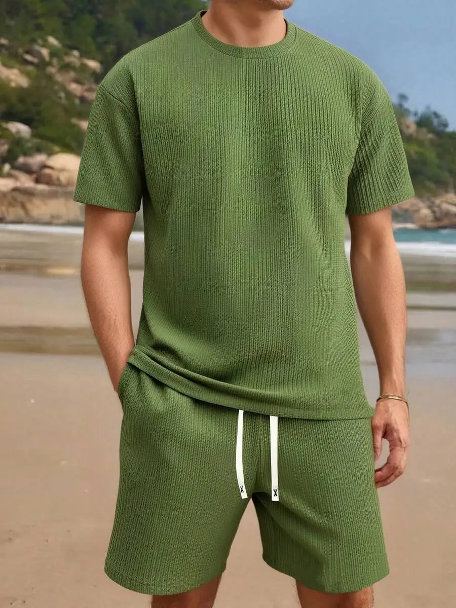 2-Piece Set Of Short Sleeved T-Shirts, Shorts, Men's Casual Fitness, Outdoor Sports, Running, College Style, Summer New