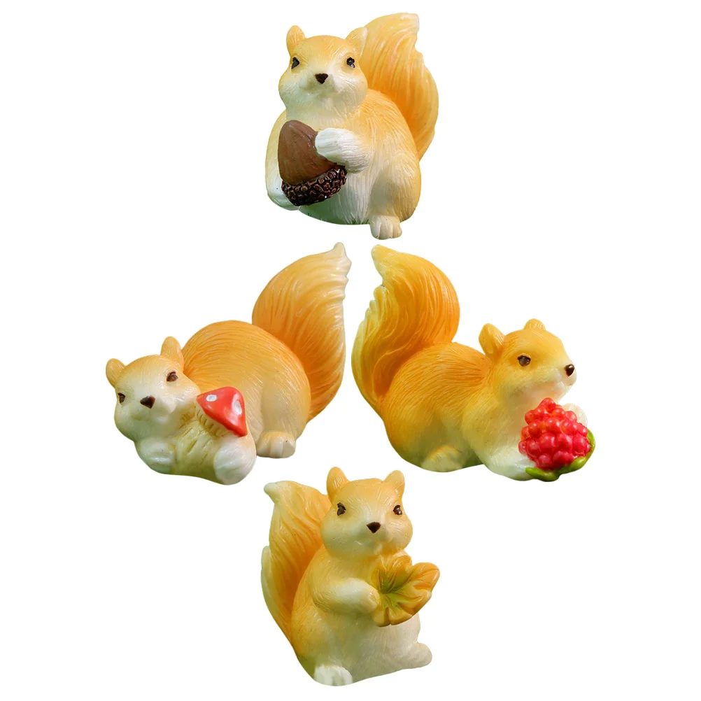 4 Pcs Squirrel Ornament Mini Figurines Miniature Animal Adornment Tiny Statues Bookshelf Farm Decor Squirrels Resin Crafts