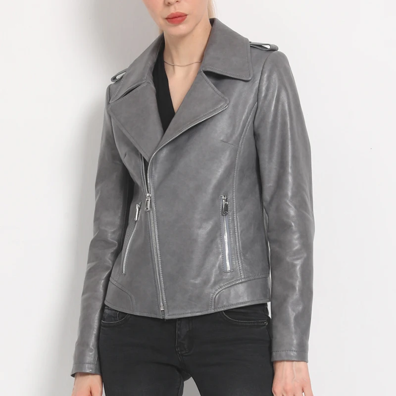 100% chaquetas cortas de cuero genuino para mujer, moda de otoño 2025, Moto y motociclista con cremallera, chaqueta informal de piel de oveja auténtica para mujer, abrigos