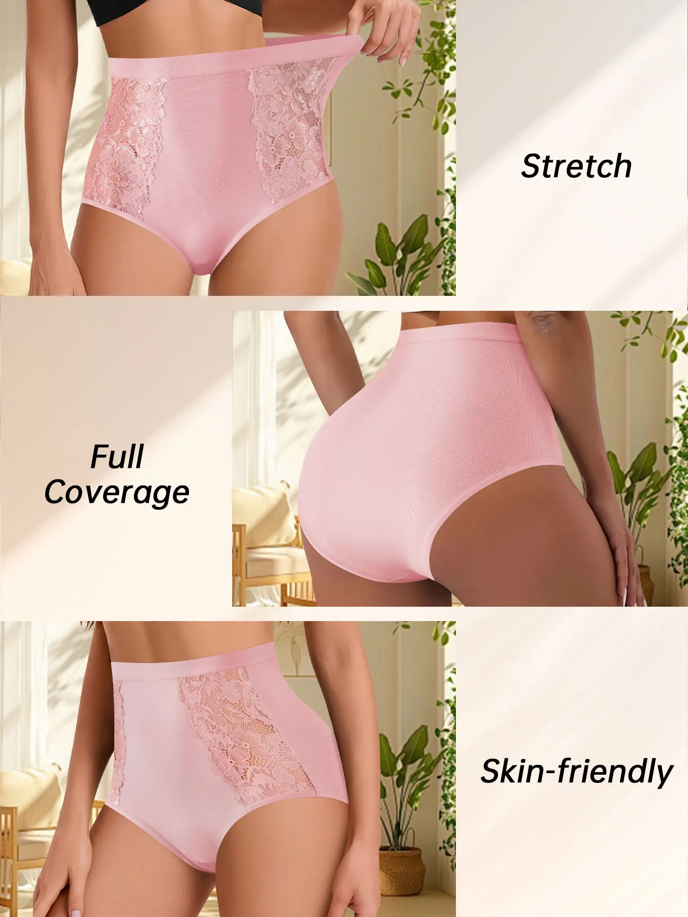 4 pièces/ensemble sans couture Sexy dentelle florale slips femmes Sexy creux couleur unie slips femmes taille haute respirant femmes sous-vêtements