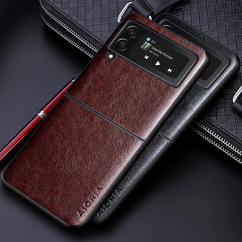 Luxury PU leather Case for Samsung galaxy Z Flip3 Flip 4 5 6 Business solid color design phone cover for samsung z flip 3 case