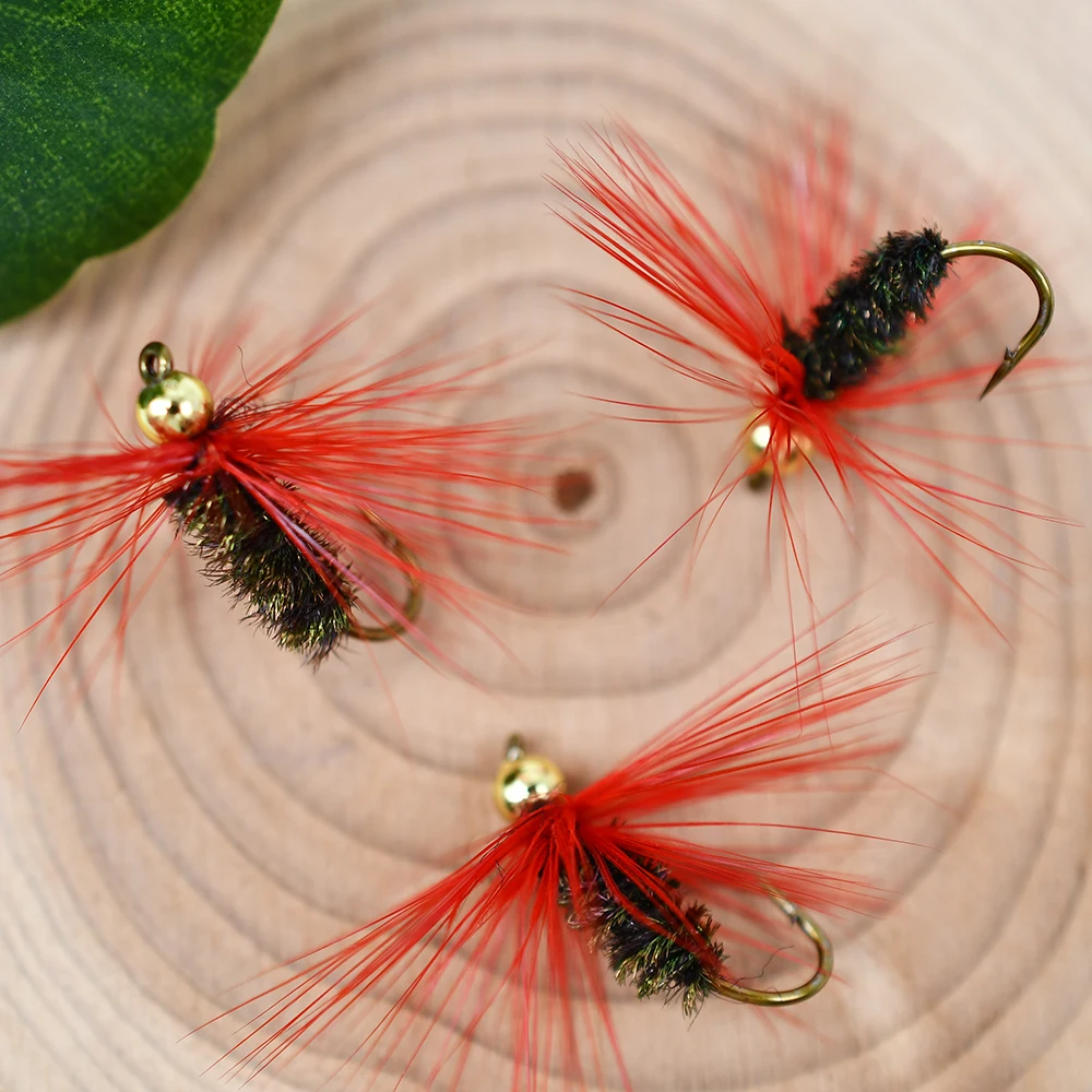 MNFT 10PCS 10# Golden Bead Head Peacock Body Nymph Trout Flies Biomimetic Insect Fly Fishing Bait