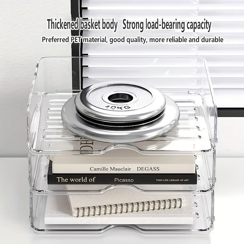 

2 шт. прозрачные настольные коробки-органайзеры для файлов — материал ПЭТ, штабелируемое хранилище для офиса и дома, настольный органайзер для домашнего хранения