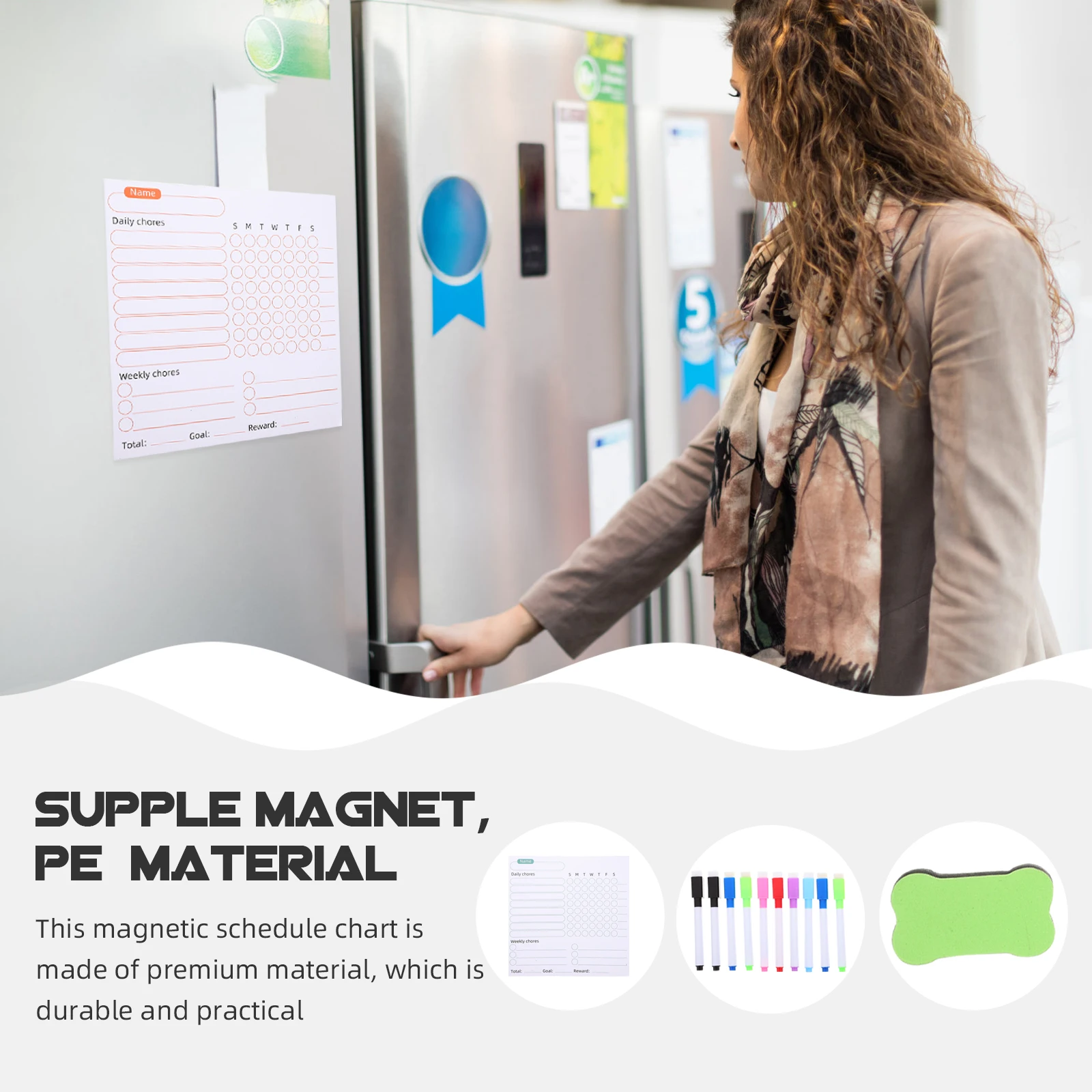 

1 Set Fridge Magnetic Erasable Planner Schedule Board For Home Office School Reusable Weekly Chore Chart Stickers Plan Board