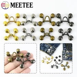 Meetee 10Sets 27X28/32X28mm Metal Garment Hooks Jeans Pants Adjust Belt Buckle Removable Rivet Button DIY Invisible Crochet Hook