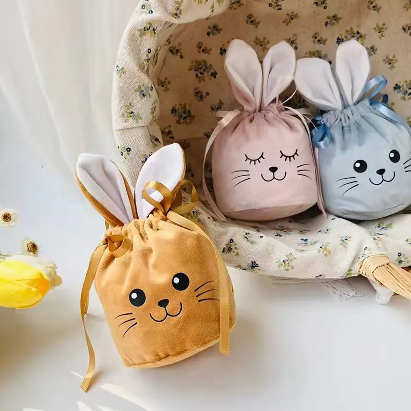 36/24/12PCS Velvet Easter Rabbit Bags Cookie Candy Gift Bags Chocolate Packing Pouch Baking Packaging for Biscuits Gift Boy Girl