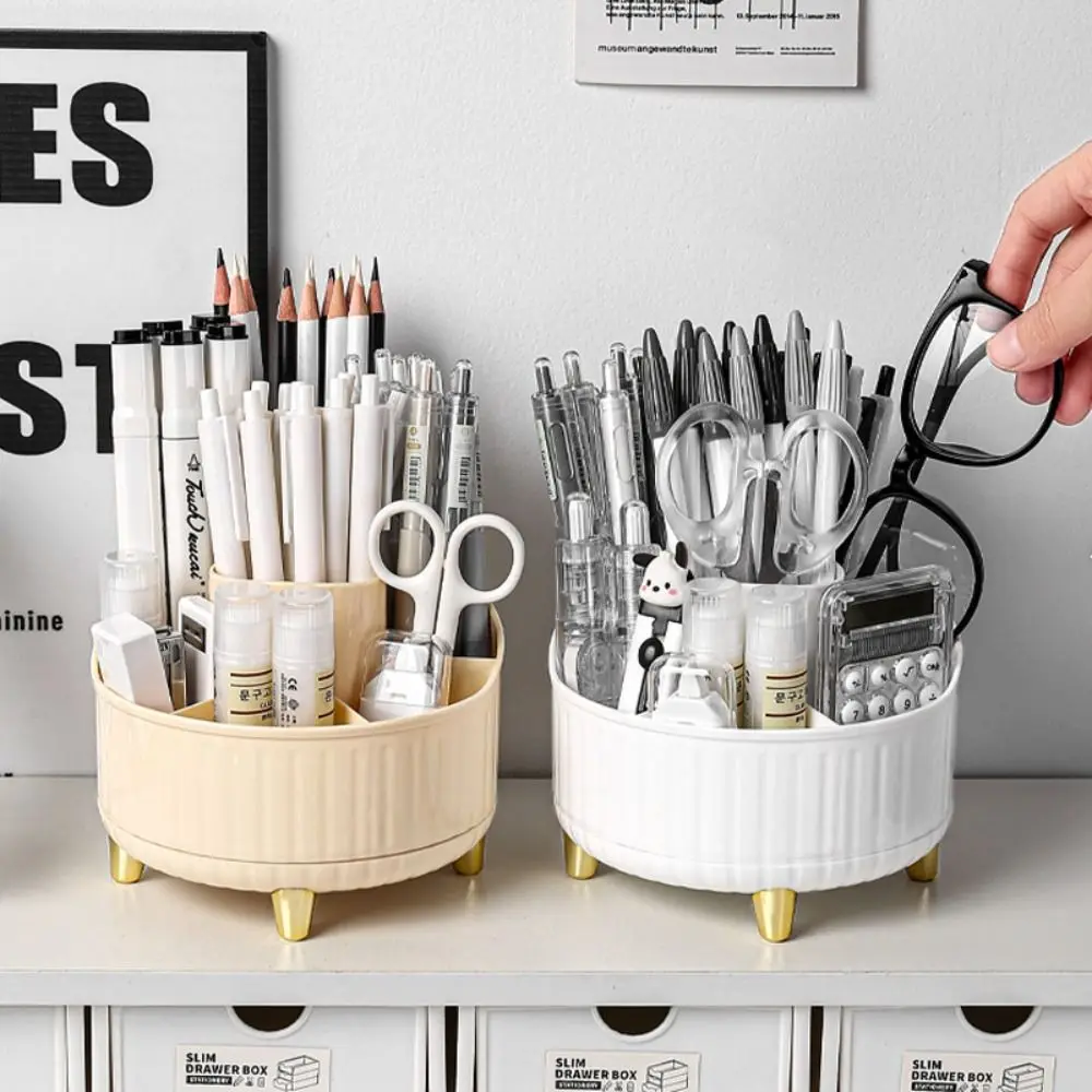 7 Grids 360° Rotating Pen Container Large Capacity Space Saving Makeup Brush Holder Plastic Storage Box