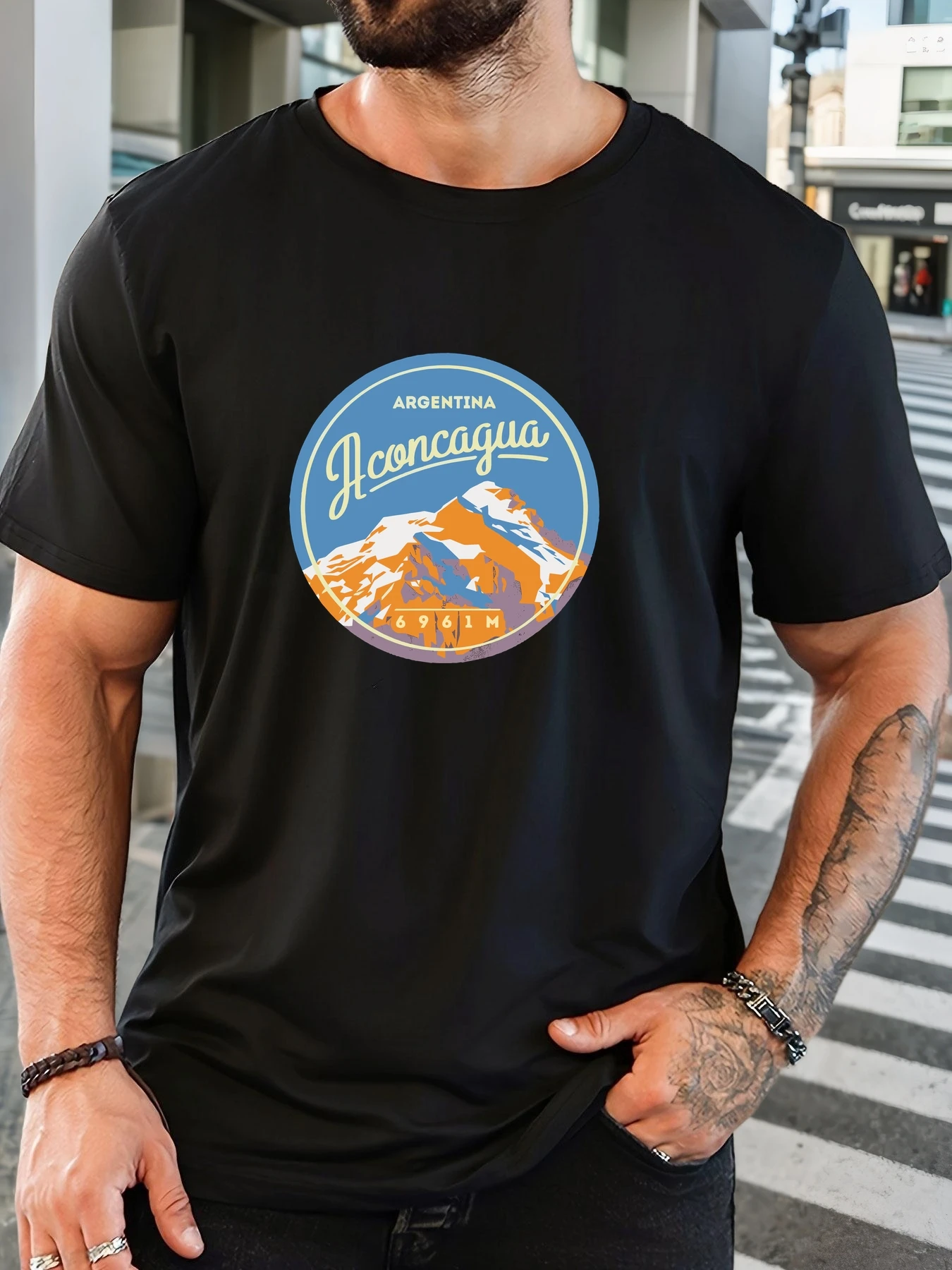 

Men's Cotton Printed T-Shirt Aconcagua Mountain Pattern Summer Casual Oversized Round Neck Short Sleeve Comfortable Daily Tee